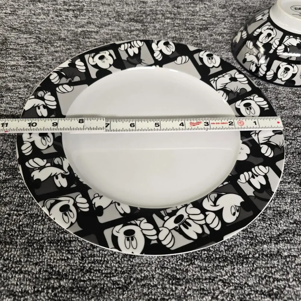 Disney Mickey Mouse & Goofy Grid Dinnerware Set 3 Piece Black & White